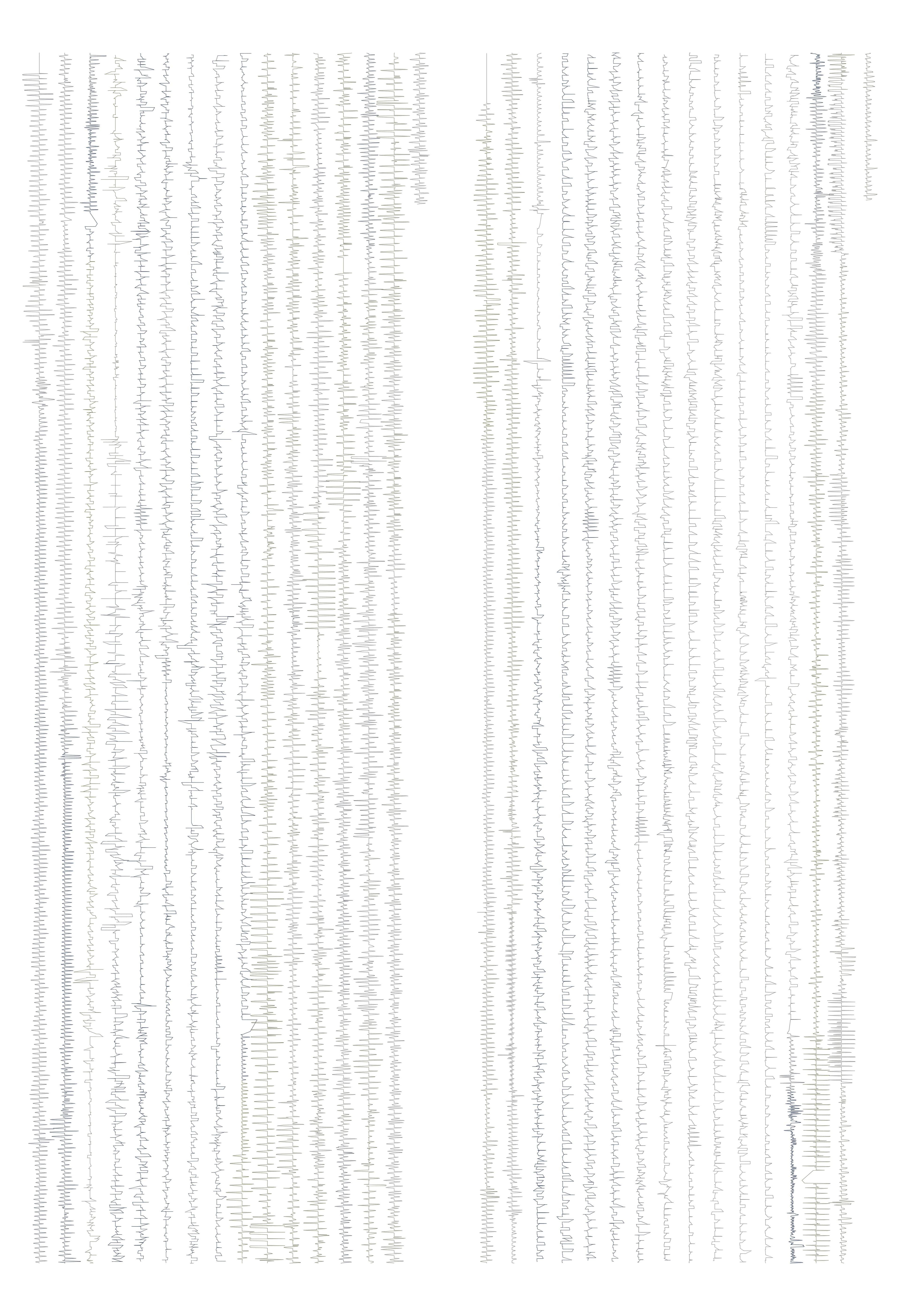 Us · artwork render: one set of vertical columns per person, in equal stretches of time