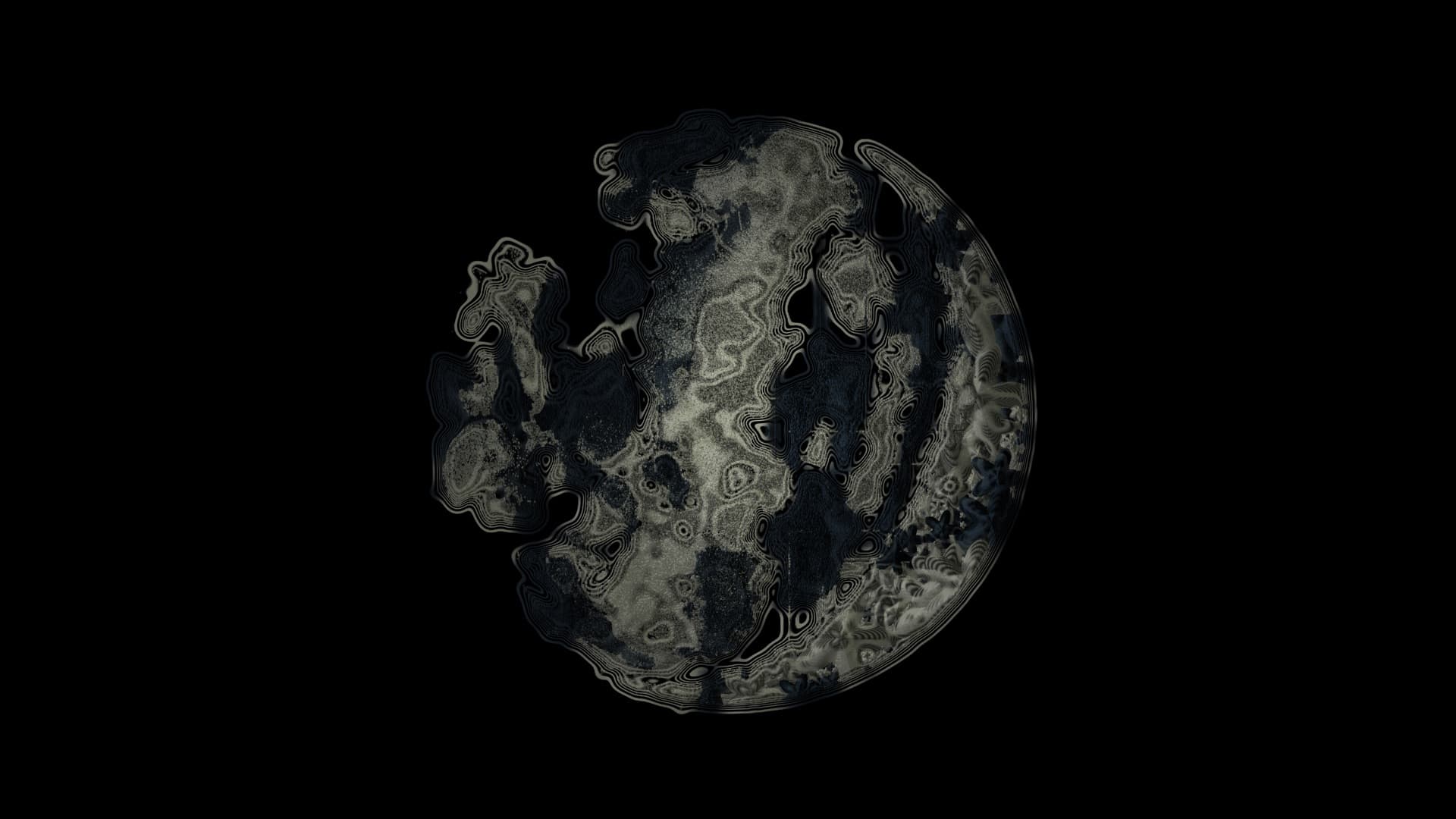 Dark Side of the Moon, night version: the same lunar disc in contour lines, this time set on deep black