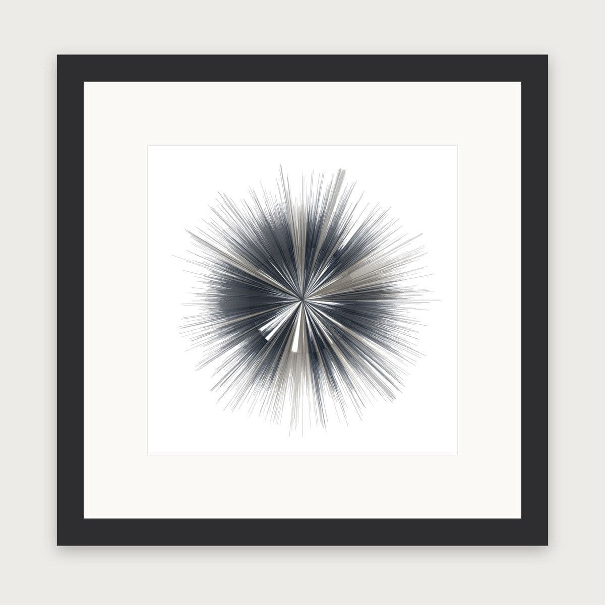 Sun, framed, ready to hang on a wall on delivery — Warm Grey & Graphite