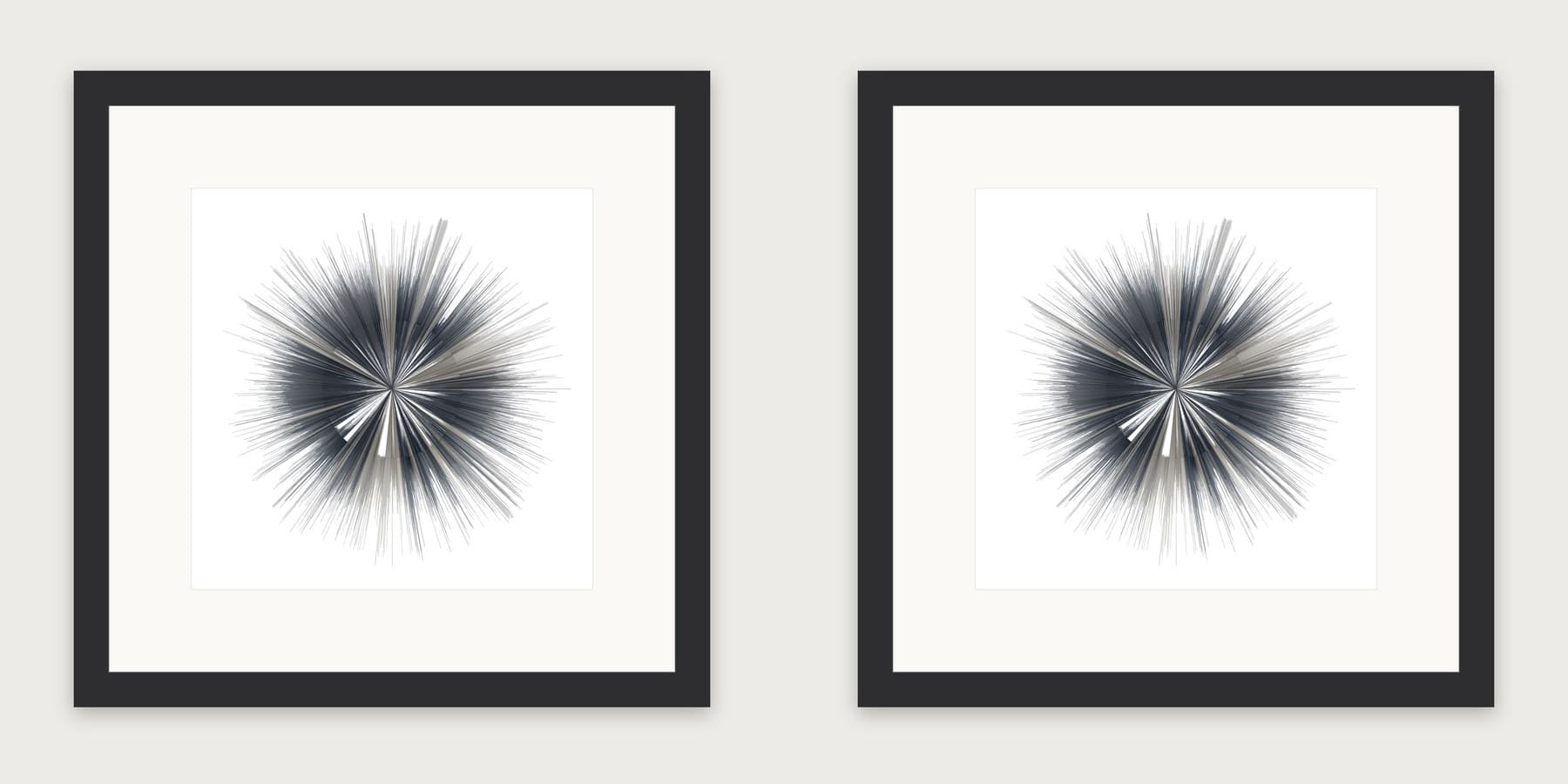 A framed artwork beside its copy, both ready to hang on a wall