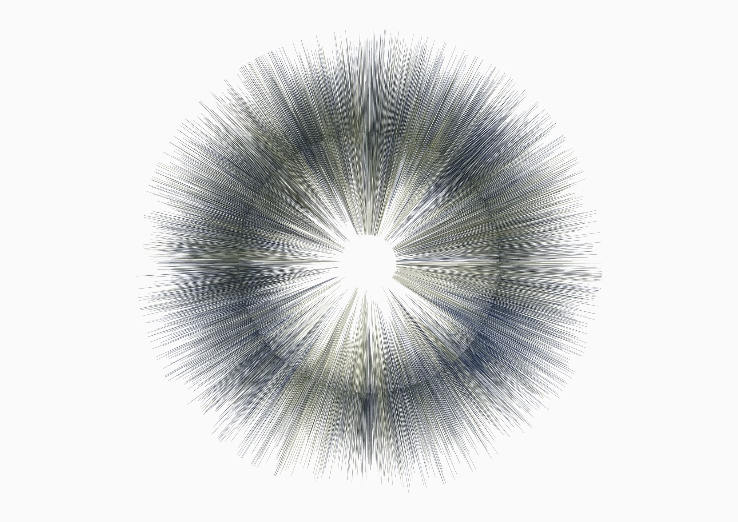 Astral · two heartbeat traces interlaced around a centre, printed on paper