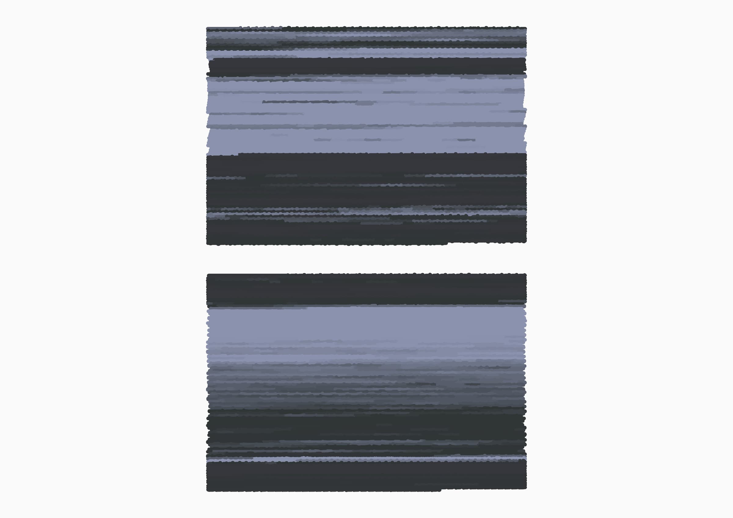 Two Shores · two heartbeat traces stacked without mixing, printed on paper