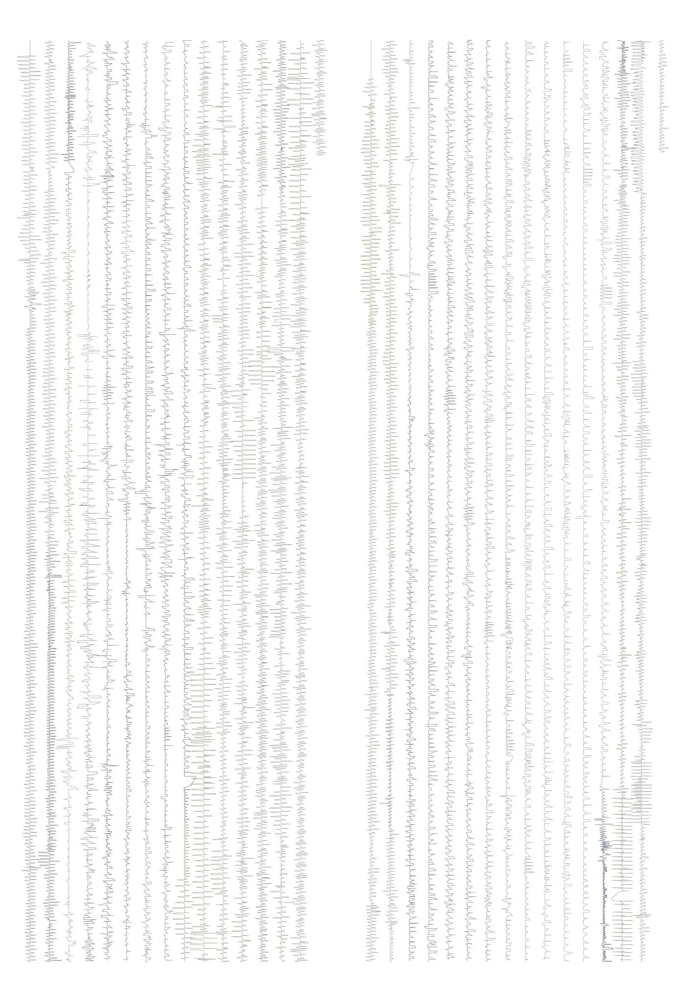 Us, an Arsentis artwork: one set of vertical columns per person, in equal stretches of time, printed on fine art paper