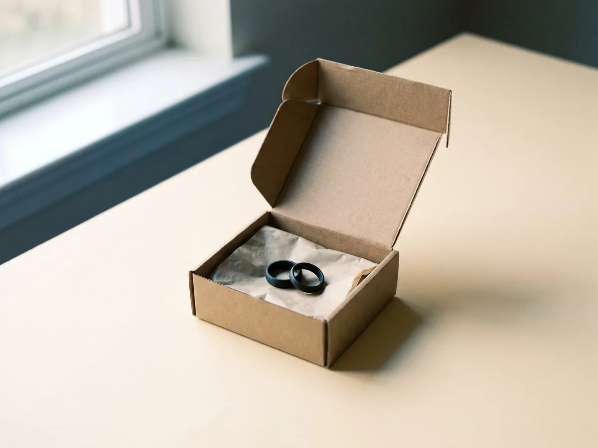 The box opening on the two smart rings and their charger, ready to be paired