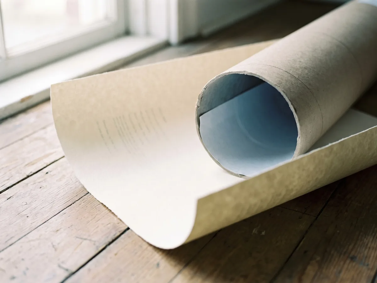 The tube arriving in the mail, the artwork unrolled on its fine art paper